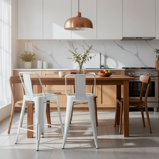 Sunvega 24 Inch Distressed White Metal Counter Height Stool Set of 2