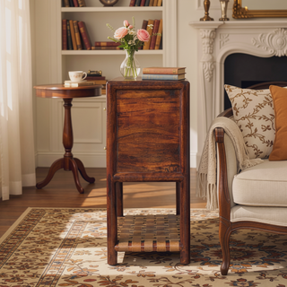 Sunvega Modern Woven 2-Drawer Nightstand with Brass Handles and Braided Shelf