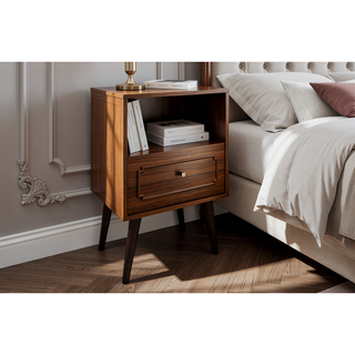 Sunvega Modern Nightstand with Drawer and Cubby for Bedroom or Living Room