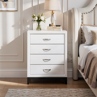 Sunvega Modern Contemporary White Finish Wooden Nightstand with 2 Dovetail Drawers