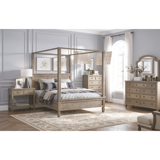 Sunvega Gray Oak Finish Classic Transitional Nightstand with 2 Drawers and Open Shelf