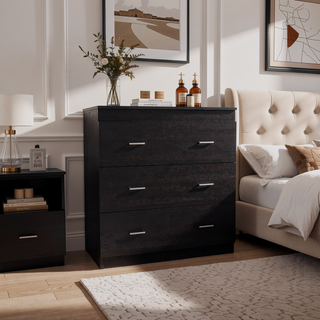 Sunvega 33 Inch White Three Drawer Dresser with Metal Handles and Superior Top