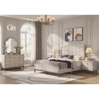 Sunvega Contemporary Sleek Beige White Finish Nightstand with Two Drawer Storage