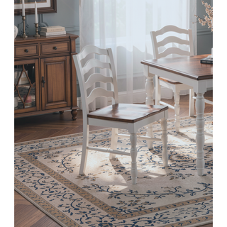 Sunvega Contemporary White and Oak Square Dining Table with 4 Ladder Back Chairs