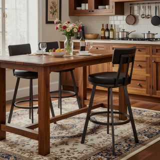 Sunvega Verin Brown Metal Swivel Bar Stool with Faux Leather Upholstery