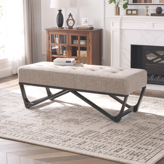 Sunvega Modern Ottoman Bench with Button-Tufted Waffle Stitch and Geometric Legs