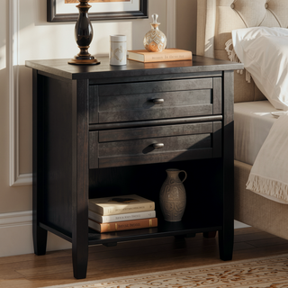 Sunvega Solid Wood Transitional Nightstand with Two Drawers in Hickory Brown