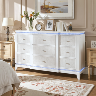 Sunvega White Nightstand with Cooler Bluetooth Speaker and LED Lighting