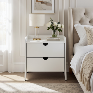Sunvega Mid-Century Modern White Nightstand with Two Spacious Drawers