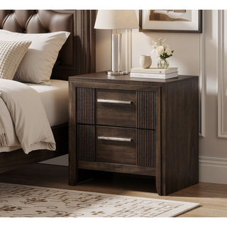 Sunvega Contemporary Brown Nightstand with Two Drawers and Rich Wood Finish