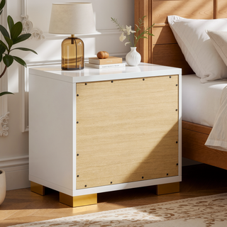 Sunvega Art Deco Nightstand with Two Drawers and Gold Metal Hardware for Bedroom