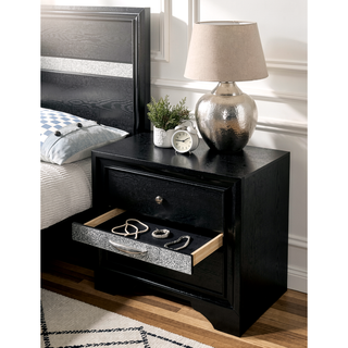 Sunvega Modern Black Nightstand with Hidden Jewelry Drawer and Nickel Knob
