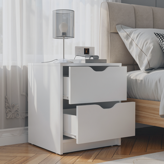 Sunvega White Nightstand with Two Drawers for Bedroom or Living Room End Table