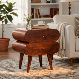 Sunvega Solid Mango Wood Nightstand with 2 Spacious Drawers and Nordic Legs