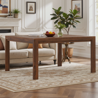 Sunvega Handcrafted 54-inch Square Walnut Veneer Dining Table for 8