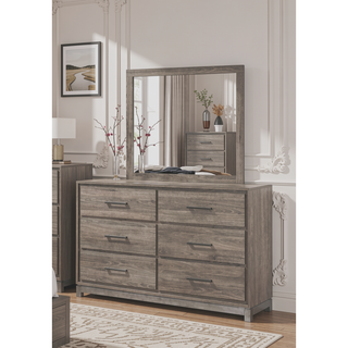 Sunvega Contemporary Gray Oak Finish Dresser with Six Drawers and Metal Hand Pull