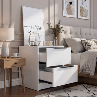 Sunvega 18 Inch High Modern Nightstand with Two Drawers and Metal Hardware