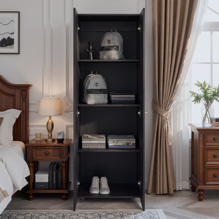 Sunvega 66.9 Inch Tall Oak Wardrobe Cabinet with 4 Shelves and Hanging Rod