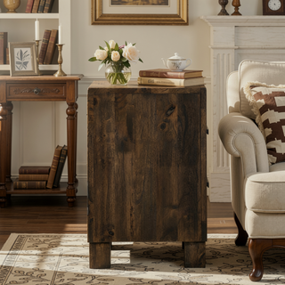 Sunvega Rustic Golden Brown Nightstand with Wooden Handles and Thick Block Feet