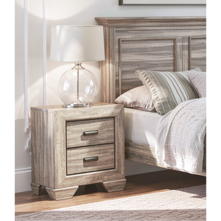 Sunvega Natural Finish Contemporary Nightstand with Two Dovetail Drawers and Flat Black Cup Pulls