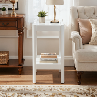 Sunvega White Modern Nightstand with Two Spacious Shelves and Rounded Corners