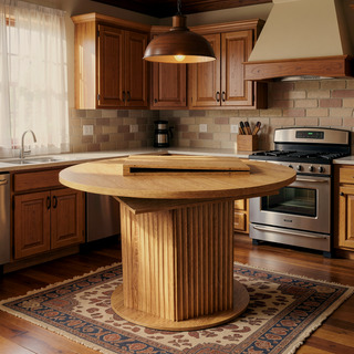 Sunvega Adjustable Round Dining Table with Bump Texture Base for Family Gathering