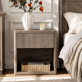 Sunvega Large Modern Nightstand with Drawer and Open Compartment for Bedroom