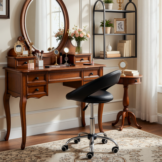 Sunvega Adjustable Height Rolling Salon Stool with Breathable Open Back and 5 Caster Wheels