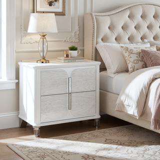Sunvega Brenda Grey Nightstand with Spacious Drawers and Silver Metal Accent