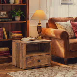 Sunvega Wall Mounted Nightstand with Drawer and Open Slot in Oak-ish Finish