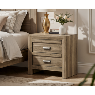 Sunvega Contemporary Light Brown Wood Nightstand with Two Storage Drawers