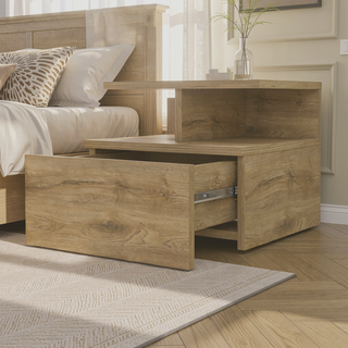 Sunvega Macadamia 2-Tier Shelf Floating Nightstand with Wall-Mount for Bedroom Storage