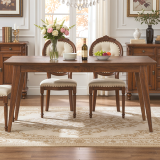 Sunvega Mid Century Modern Expandable Dining Table with Walnut Veneer Top