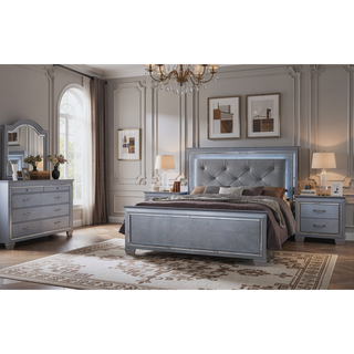Sunvega Modern LED Nightstand with Beveled Mirror Accents and Chrome Finish Hardware