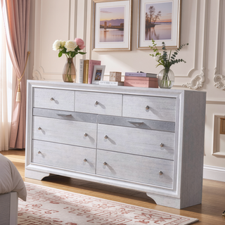 Sunvega Contemporary White Dresser with 7 Drawers and 2 Jewelry Drawers