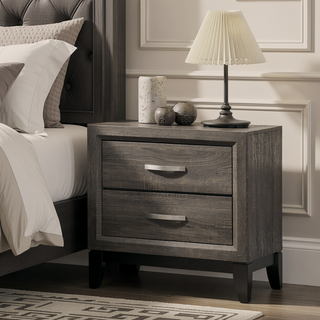Sunvega Weathered Grey 2-Drawer Nightstand with Smooth Metal Glide and Modern Flat Surface