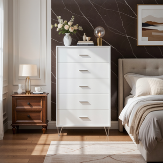 Sunvega 5-Drawer Chest with Wooden Case-Frame and Chrome Metal Legs