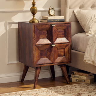 Sunvega Solid Mango Wood Nightstand with Quad Drawers and Nordic Legs
