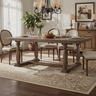 Sunvega Weathered Oak Finish Rectangular Dining Table with Trestle Base