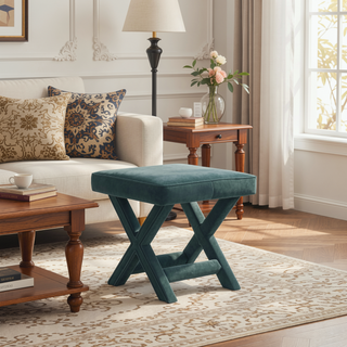 Sunvega Mid-Century Modern Velvet Accent Bench with X-Crossed Legs for Living Room