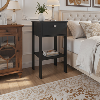 Sunvega Modern White Nightstand with Dual Drawers and Open Shelf for Bedroom