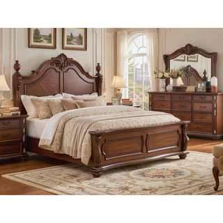 Sunvega Cherry Nightstand with Three Easy Glide Drawers and Velvet Lining