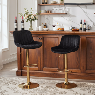 Sunvega Adjustable Velvet Swivel Bar Stool with Chrome Base and Golden Legs, Set of 2