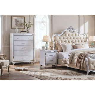 Sunvega Sterling Mirror Framed 5-Drawer Chest with Spacious Drawers and Metallic Finish