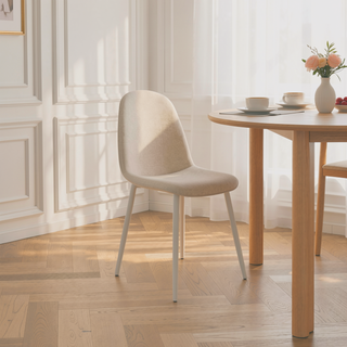 Sunvega Modern Linen Padded Dining Chairs with Sturdy White Metal Legs