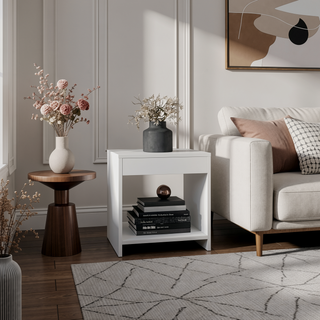 Sunvega Minimalistic Nightstand with Open Shelf for Small Spaces