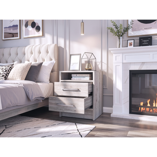 Sunvega Multifunctional Light Grey Nightstand with Drawers and Open Shelf