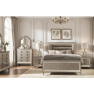 Sunvega Glamorous Champagne Finish Nightstand with 2 Dovetail Drawers and Beveled Mirror Trim