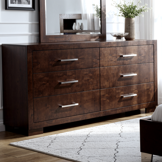 Sunvega Six Drawer Dresser in Rich Cappuccino Finish with Silver Handles