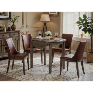 Sunvega Contemporary Round Dining Table with Drop Leaf in Solid Rubber Wood